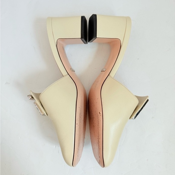 GUCCI Mystic White/ Off-white leather Madelyn Crystal G Mules Block heel  EU 41 - Picture 4 of 9